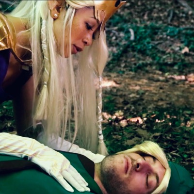 Lan and Clay in their video game inspired costumes